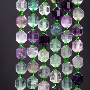 Genuine Natural Fluorite Gemstone Beads 8x7MM Multicolor Faceted Bicone Barrel Drum AA Quality Loose Beads (115633)