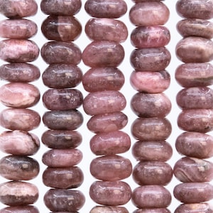 Genuine Natural Argentina Rhodochrosite Gemstone Beads 6x4MM Brown Pink Rondelle A Quality Loose Beads (115495)