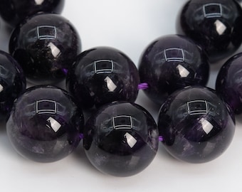 Perles en améthyste naturelle véritable, perles rondes de qualité AAA, violet foncé, 14 mm (108707)