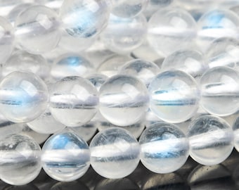 Genuine Natural Rainbow Moonstone Gemstone Beads 4-5MM Transparent White Round AAA Quality Loose Beads (121642)