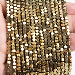 Hematite Gemstone Beads 3MM Champagne Gold Octagon Cube AAA Quality Loose Beads 104817 image 3