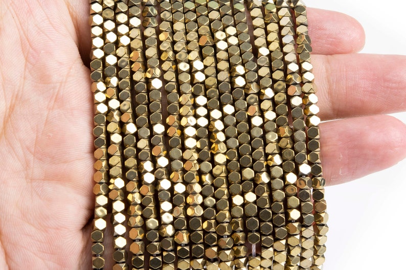 Hematite Gemstone Beads 3MM Champagne Gold Octagon Cube AAA Quality Loose Beads 104817 image 3