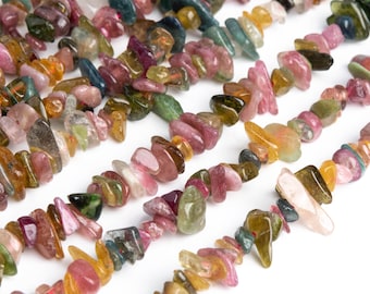 Genuine Natural Tourmaline Gemstone Beads 4-10MM Multicolor Pebble Chips AA Quality Loose Beads (108382)