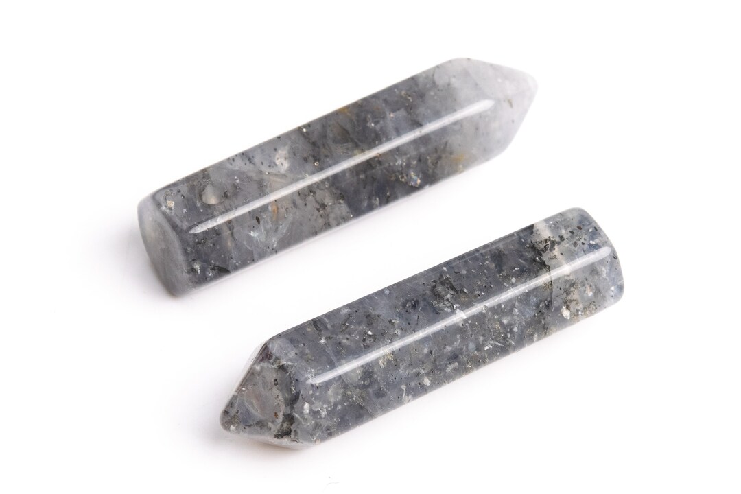2 piezas 30x8MM Gray Crystal Quartz Beads Healing Hexagonal Pointed Grade AAA Genuine Natural