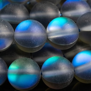 Mystic Aura Quartz Beads 10MM Matte Black Rainbow Round Loose Beads (103662)