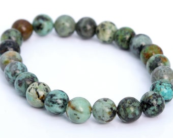 Genuine Natural African Turquoise Gemstone Beads 8MM Green Round AAA Quality Bracelet (106649h-2014)