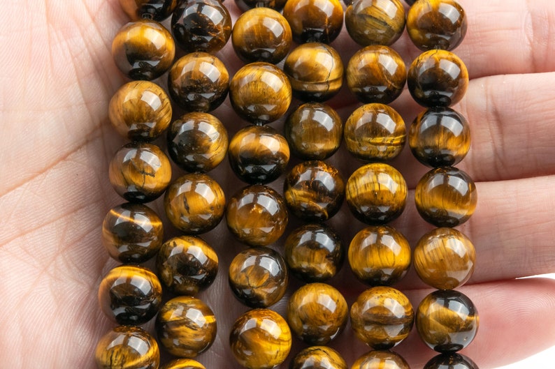 Genuine Natural Tiger Eye Gemstone Beads 10MM Yellow Round AA Quality Loose Beads 100197 image 3