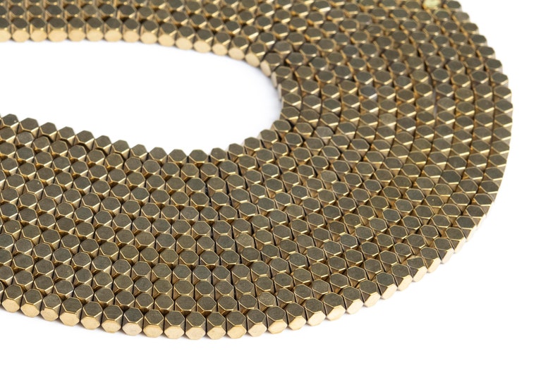 Hematite Gemstone Beads 3MM Champagne Gold Octagon Cube AAA Quality Loose Beads 104817 image 2