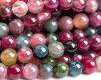 Perles de pierres précieuses de tourmaline naturelle véritable 4 mm, perles rondes multicolores de qualité AAA (106204)