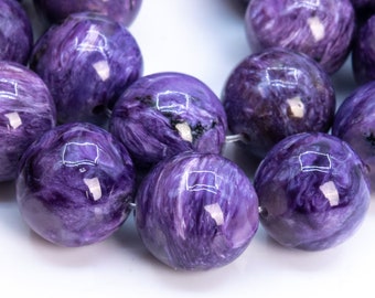 15MM-16MM CHARA RIVER CHAROITE GEMSTONE A  PURPLE ROUND LOOSE BEADS 7.5" 