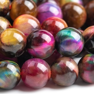 Rainbow Tiger Eye Gemstone Beads 6MM Cat Eye Multicolor Round AAA Quality Loose Beads (116005)