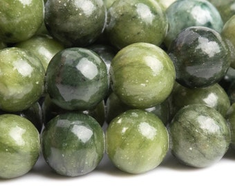 Perline di giada cinese naturale autentica, perline sciolte rotonde di colore verde peridoto, da 8 mm, qualità AAA (113462)