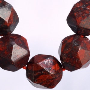 Genuine Natural Brecciated Jasper Gemstone Beads 7-8MM Dark Red Star Cut Faceted AAA Quality Loose Beads (104987)