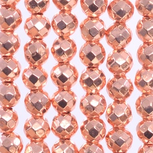 Hematite Gemstone Beads 3MM 18k Rose Gold Faceted Round AAA Quality Loose Beads (107225)