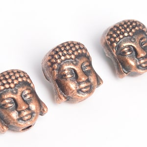 10 Pcs - 9x8MM Antique Copper Tone Buddha Head Spacer Beads (64264-2482)