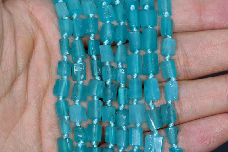6-9MM Genuine Natural Aqua Amazonite Beads Semi Transparent Grade AAA Faceted Nugget Rectangle Tube Gemstone Beads 108365 30-35 Pcs