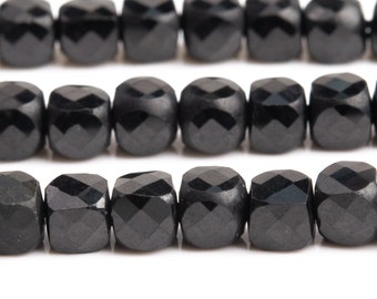 Genuine Natural Spinel Gemstone Beads 4MM Black Faceted Cube AA Quality Loose Beads (111720)