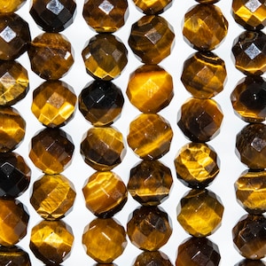 Genuine Natural Yellow Tiger Eye Gemstone Beads 7-8MM Square Section Faceted Round AAA  Hawk Eye Loose Beads (112848)