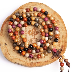 108 Pcs - 6MM Mix Wood Mala Beads Fragrant Natural Wood Round Beads 26" (80045)