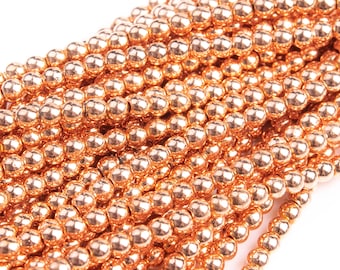 Hematite Gemstone Beads 3MM 18k Rose Gold Round AAA Quality Loose Beads (105067)