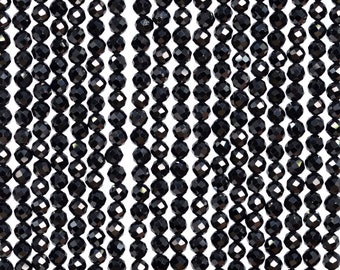 Genuine Natural Spinel Gemstone Beads 2MM Black Faceted Round AAA Quality Loose Beads (107445)