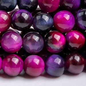 Tiger Eye Gemstone Beads 6MM Purple Pink Round AA Quality Loose Beads (122812)