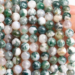 Genuine Natural Moss Agate Gemstone Beads 8MM Green & White Round A Quality Loose Beads 101268 image 3