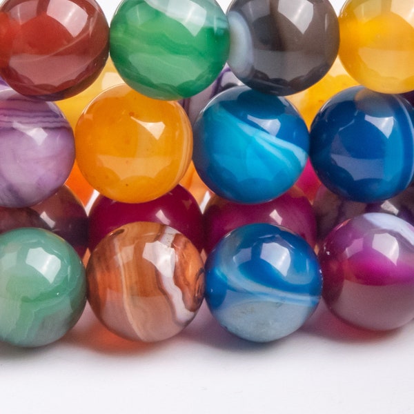 Perles de pierres gemmes d'agate rayées rondes multicolores de qualité AAA 8 mm (122325)