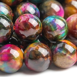 10MM Multicolor Galaxy Tiger&#39;s Eye AAA  Pink Yellow Round Loose Beads (116007)