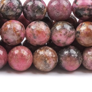 Genuine Natural Thulite Gemstone Beads 9MM Gray Pink Round AA Quality Loose Beads (124553)