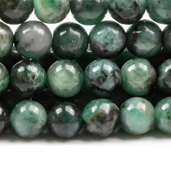 Perles de pierres précieuses émeraude naturelles véritables 5-6 mm vert forêt, perles rondes de qualité AAA (124825)