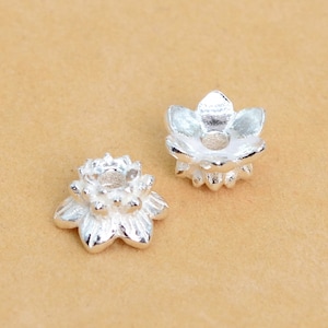4 Pcs - 7x4MM Sterling Silver Floral Spacer Beads for Jewelry Making (64014-2186)