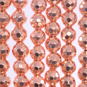 Hematite Gemstone Beads 5-6MM 18k Rose Gold Micro Faceted Round AAA Quality Loose Beads (107229)