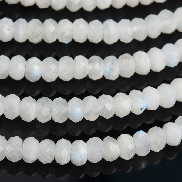 Genuine Natural Rainbow Moonstone Gemstone Beads 6x4MM White Faceted Rondelle AA Quality Loose Beads (121627)