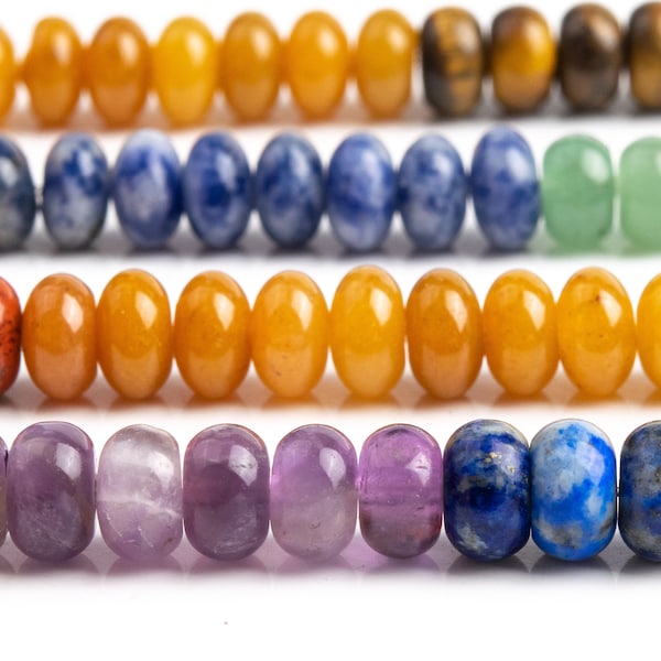 Genuine Natural 7 Chakra Gemstone Beads 8x5MM Multicolor Rondelle AAA Quality Loose Beads (107734)