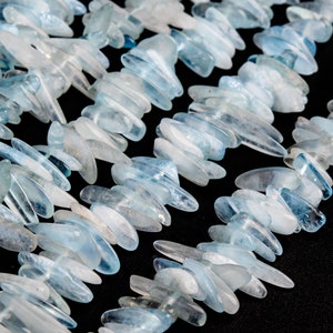 Genuine Natural Aquamarine Gemstone Beads 12-24x3-5MM Blue Stick Pebble Chip AA Quality Loose Beads (112813)