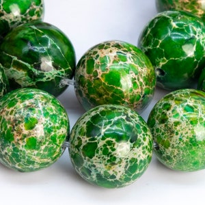 Sea Sediment Imperial Jasper Gemstone Beads 12MM Deep Green Round AAA Quality Loose Beads (115091)