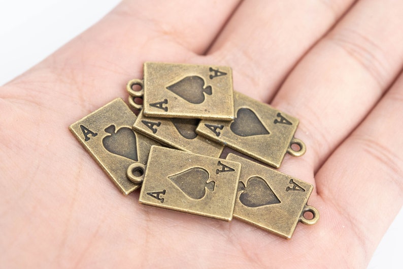 10 Pcs 20x12MM Playing Card Charm Double Side Antique Bronze Tone Zinc Alloy Metal Charm 110431-3143