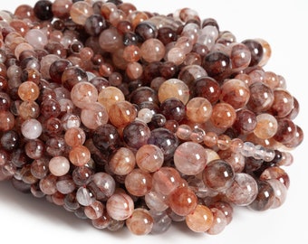 Oryginalne naturalne czerwone koraliki z kwarcu fantomowego rutylowego o średnicy 4 mm, 6 mm, 8 mm, 10 mm, czerwone, okrągłe, luźne koraliki jakości AAA