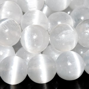 Genuine Natural Selenite Gemstone Beads 8MM Cat Eye Pearl White Round AAA Quality Loose Beads (115984)