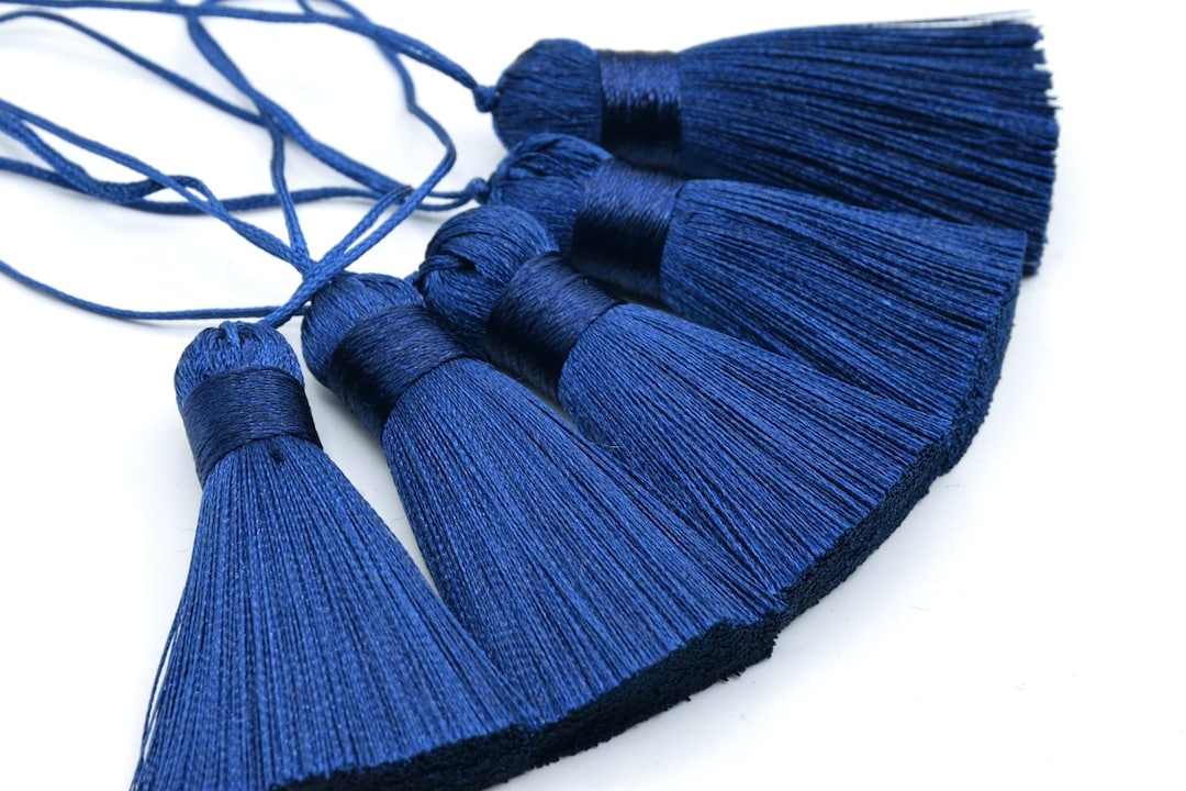 2 Pcs 2.1 / 5CM Navy Blue Tassel Artificial Silk 1CM Thickness Handcraft High Quality Tassels