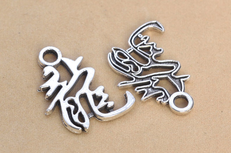 22x19MM Chinese Character Charm Antique Tibetan Silver Tone Zinc Alloy Charm 8 Pcs 62087-2194