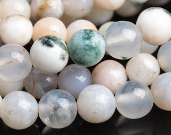 Genuine Natural Moss Agate Gemstone Beads 4MM Green & White Round A Quality Loose Beads (101224)