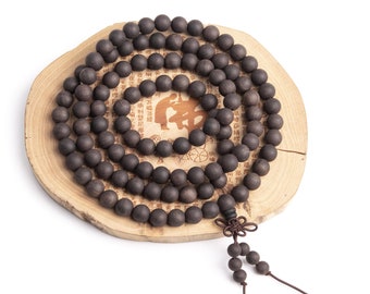 108 Pcs - 8MM Ebony Blackwood Mala Beads Natural Wood Round Beads 35&quot; (80063)
