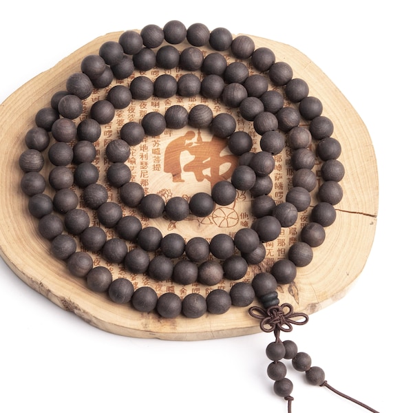 108 Pcs - 8MM Ebony Blackwood Mala Beads Natural Wood Round Beads 35" (80063)