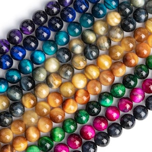Multicolor Rainbow Tiger Eye Gemstone Beads Round Loose Beads, Size and Color Options