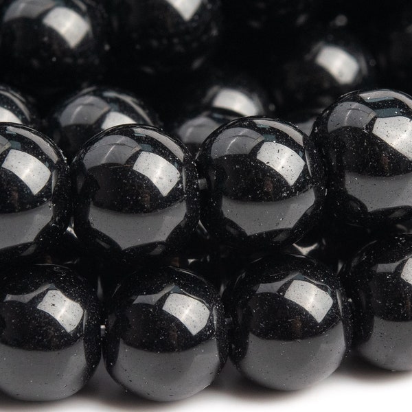 Jade Gemstone Beads 8MM Black Round AAA Quality Loose Beads (104467)