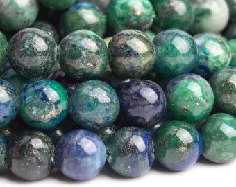 Azurite Gemstone Beads 6-7MM Green & Blue Nugget Round Loose Beads (120133)