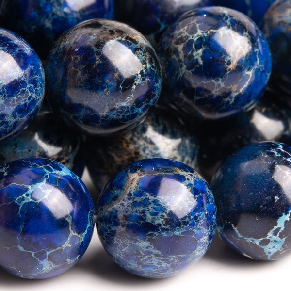 Sea Sediment Imperial Jasper Gemstone Beads 12MM Stormy Ocean Blue Round AAA Quality Loose Beads (112498)
