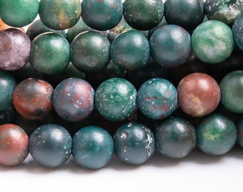 Genuine Natural Blood Stone Gemstone Beads 4MM Matte Dark Green Round AAA Quality Loose Beads (103984)